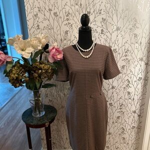 Elegant Brown Checkered Dress
